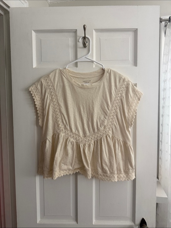 American Eagle Outfitters Tops - American Eagle Outfitters Cream Crochet-Trim Peplum Top